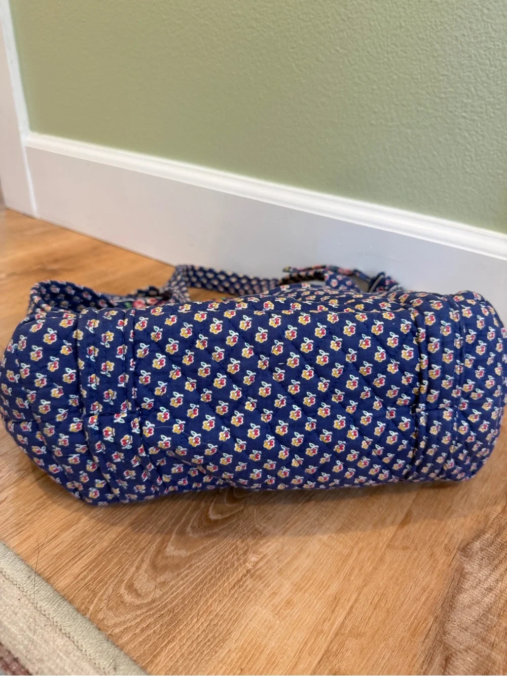 Vintage Vera Bradley Navy Quilted Shoulder Bag with Floral Trim